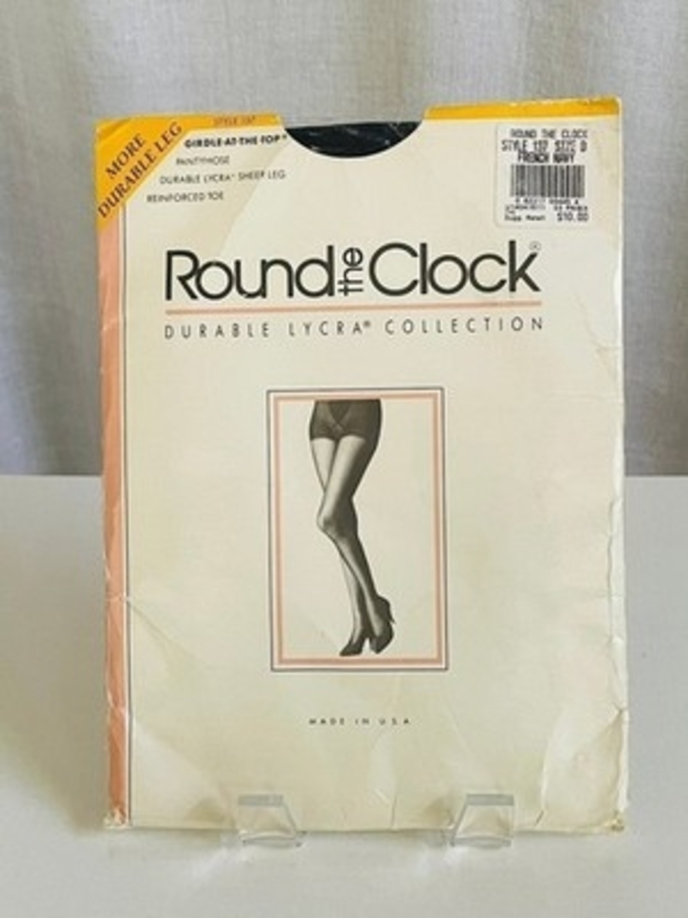 NEW Vintage 1993 Round The Clock Girdle Top Tights French Navy Size D Lycra NIB